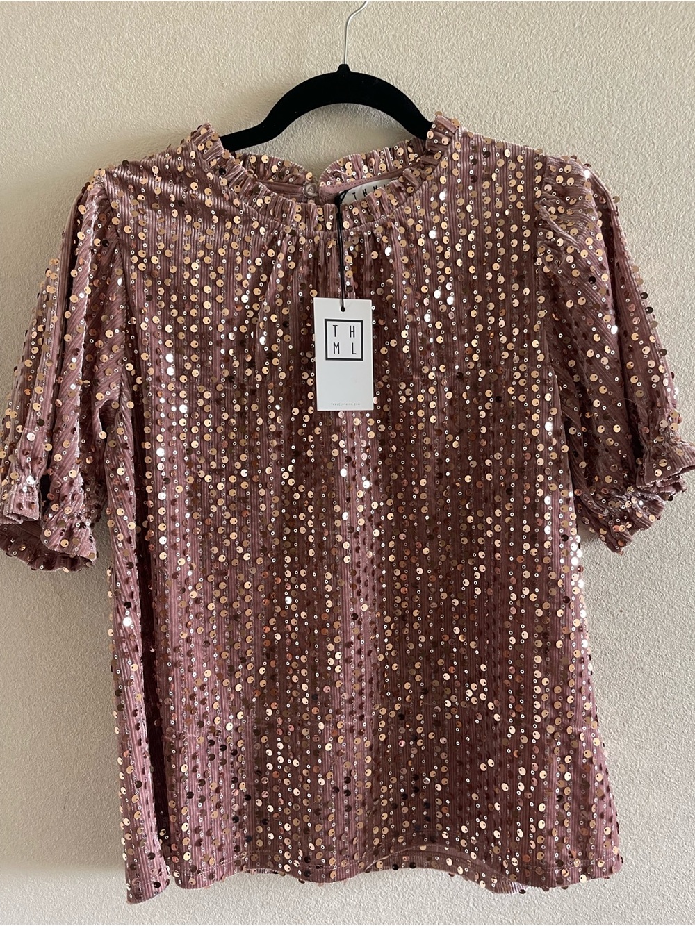 THML Rose Dust Sequin Short Sleeve Blouse - Picture 8 of 8